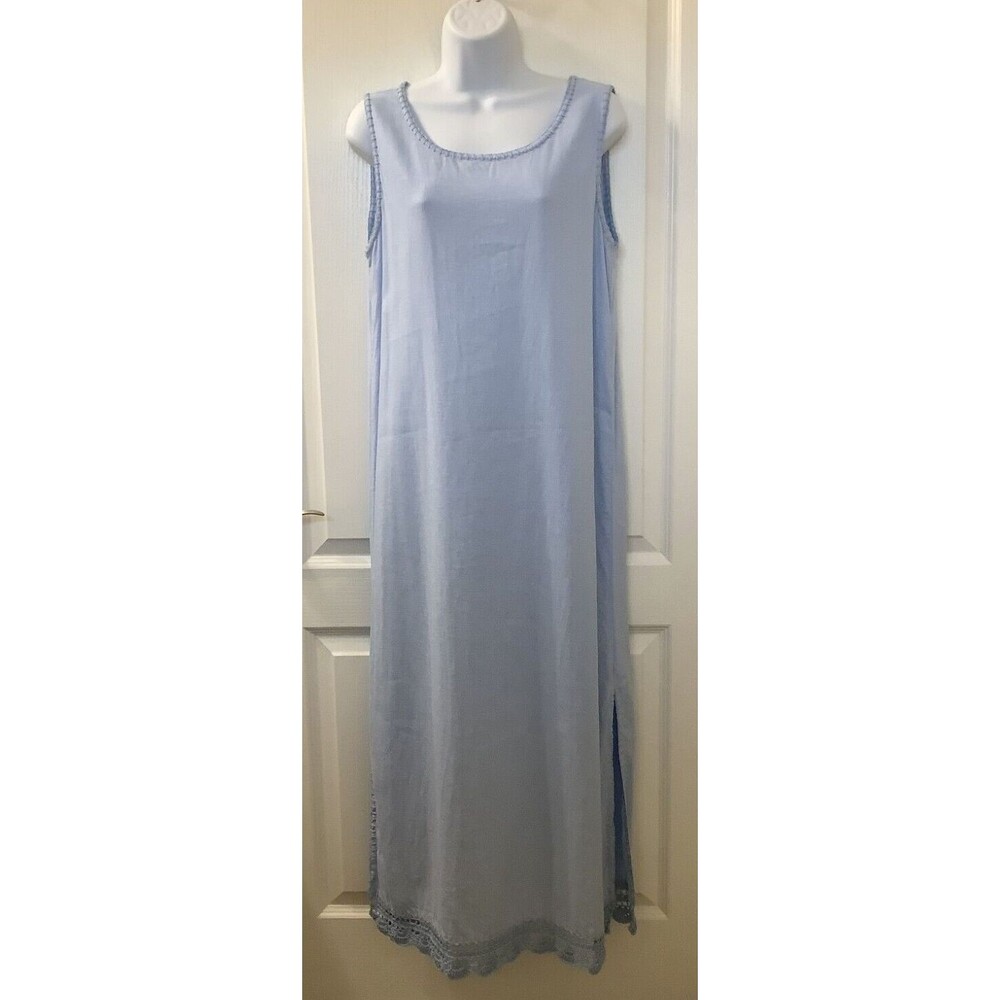 Jane Ashley Dress Womens M Maxi Shift Linen Blend Crochet Blue
